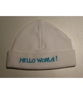 Babymutsje Hello world zilver / roze en blauw